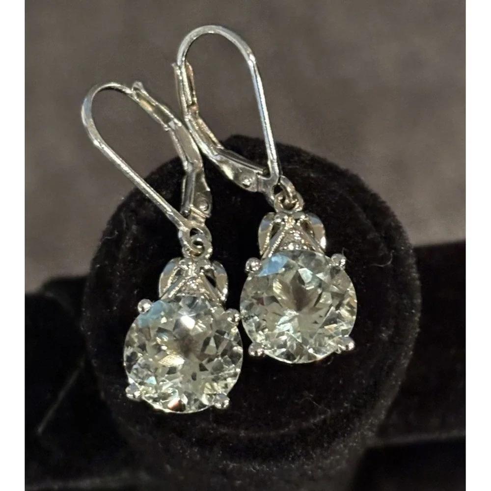 Green Amethyst (Prasiolite) Drop Earrings Sterling Silver - Van Courtland Blue